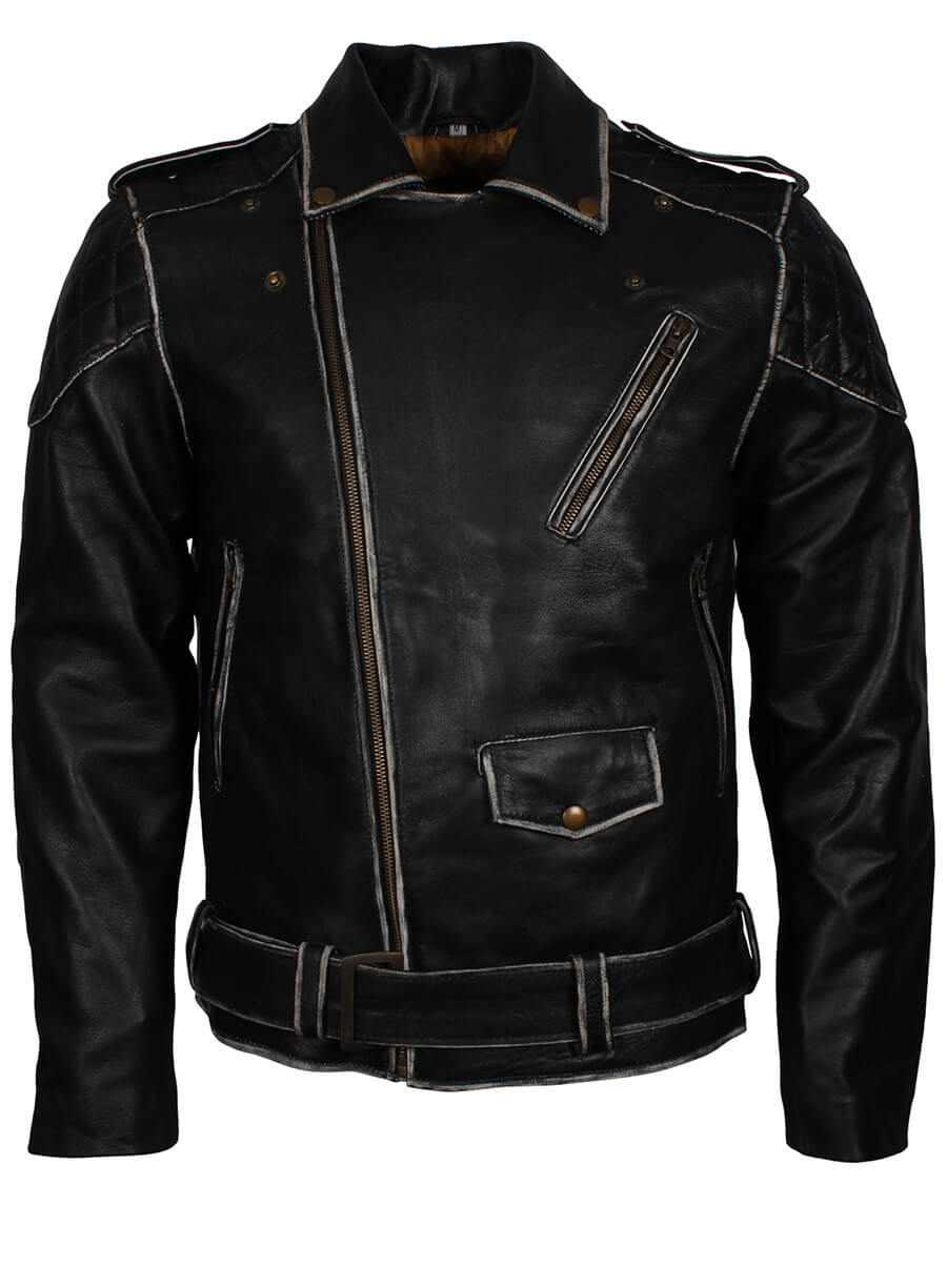 Men Distressed Brando Motorcycle Jacket