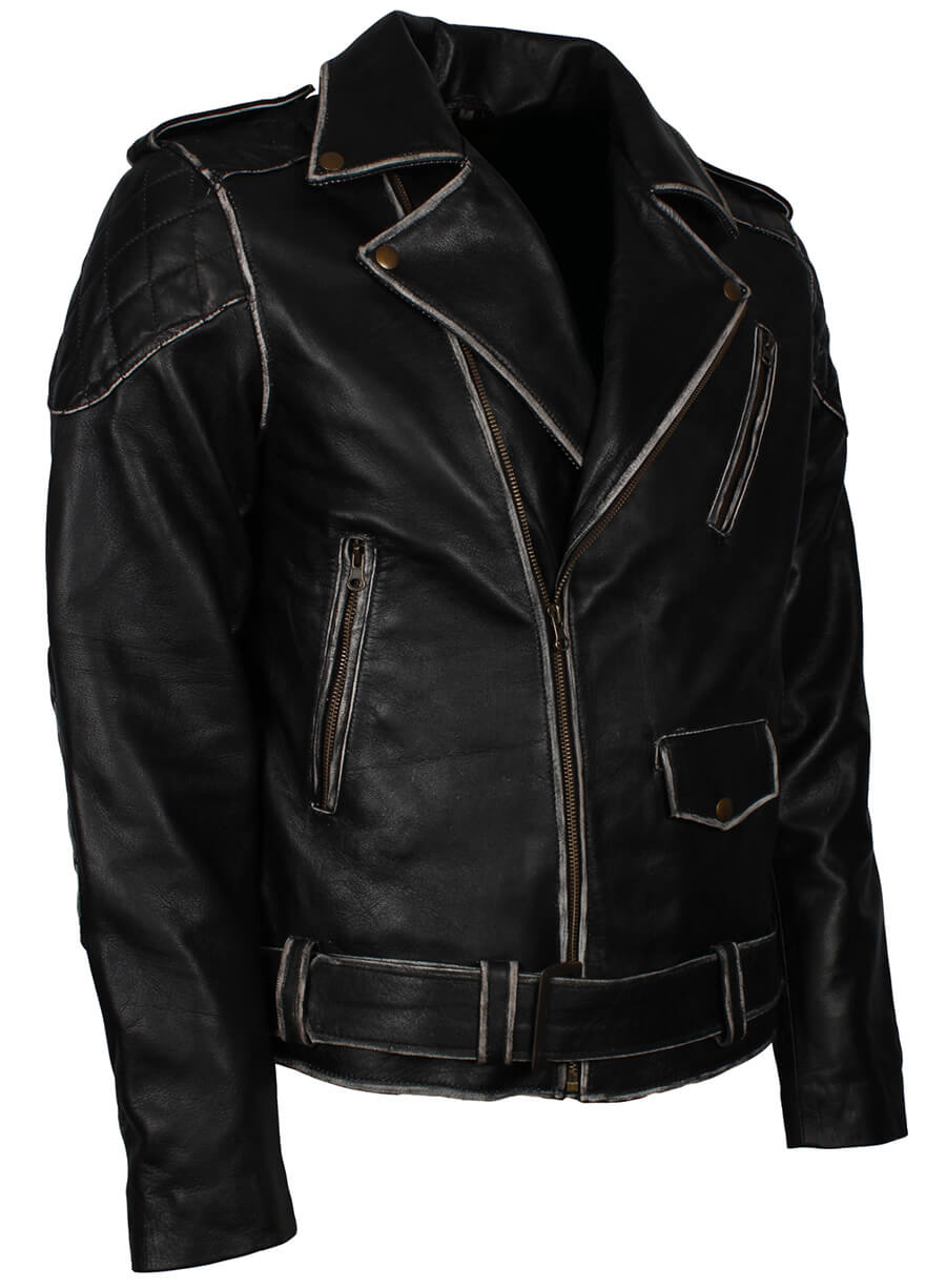 Men Distressed Brando Motorcycle Jacket
