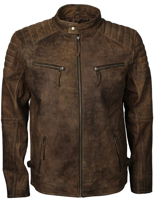 Men Fashion Brown Distressed Leather Jacket