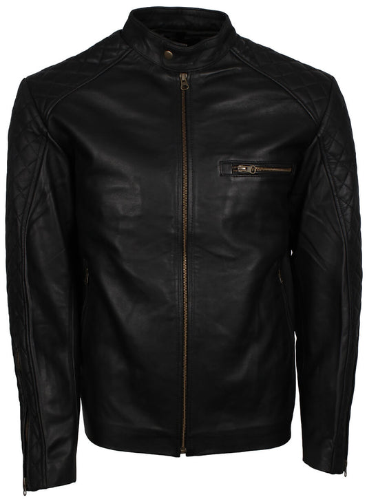 Men Quilted Sleeves Black Fashion Leather Jacket