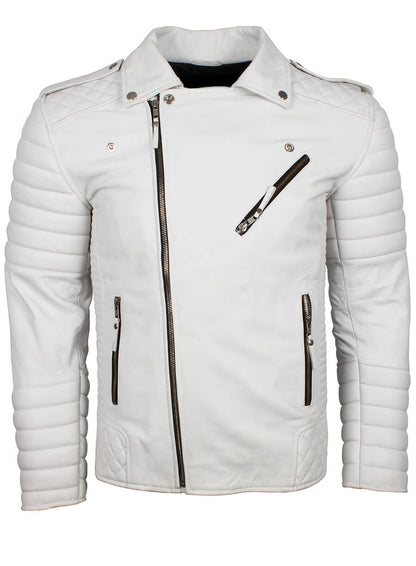 Men White Boda Biker Leather Jacket