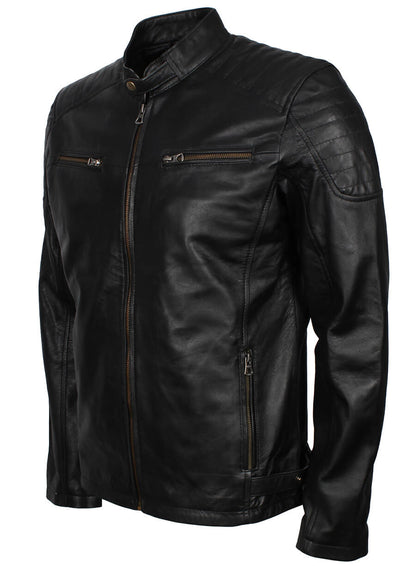 Men's Black Leather Quilted Jacket