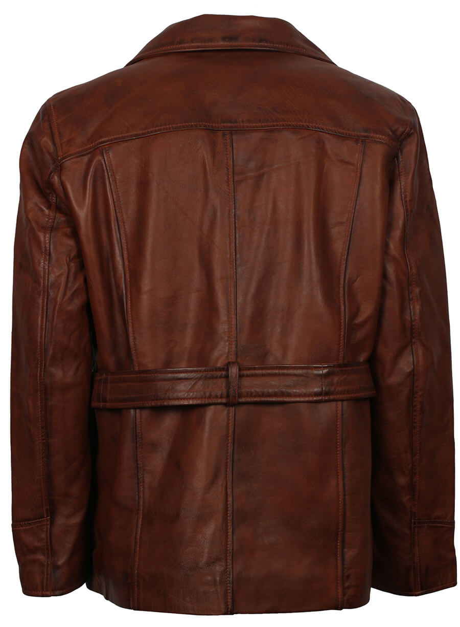 Men's Brown Belted Leather Coat