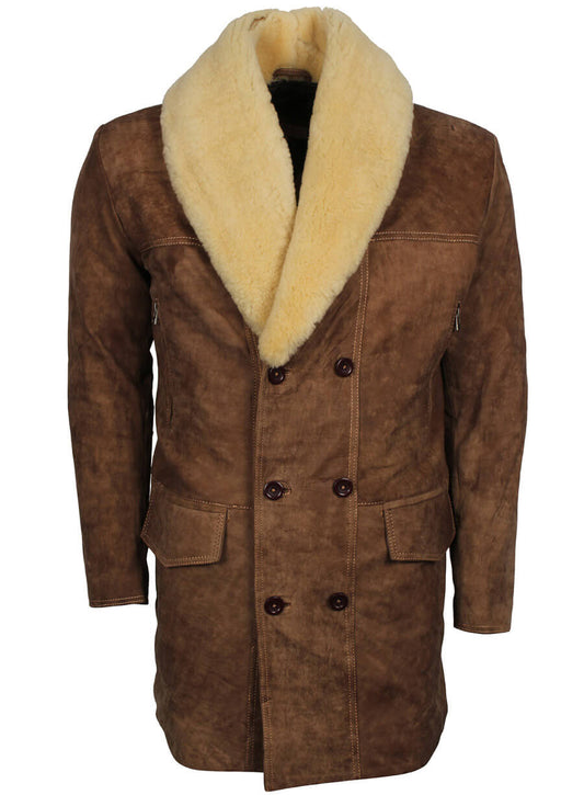Men's Brown Fur Collar Leather Coat