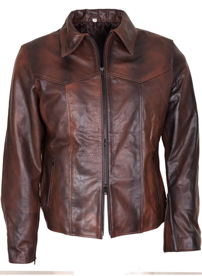 Men's Cafe Racer Antique Brown Leather Jacket