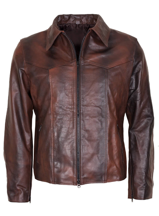 Men's Cafe Racer Antique Brown Leather Jacket