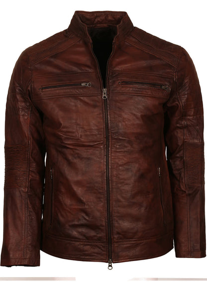 Men's Cafe Racer Brown Leather Jacket