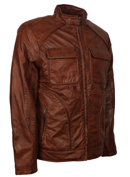 Men's Fashion Waxed Brown Leather Jacket