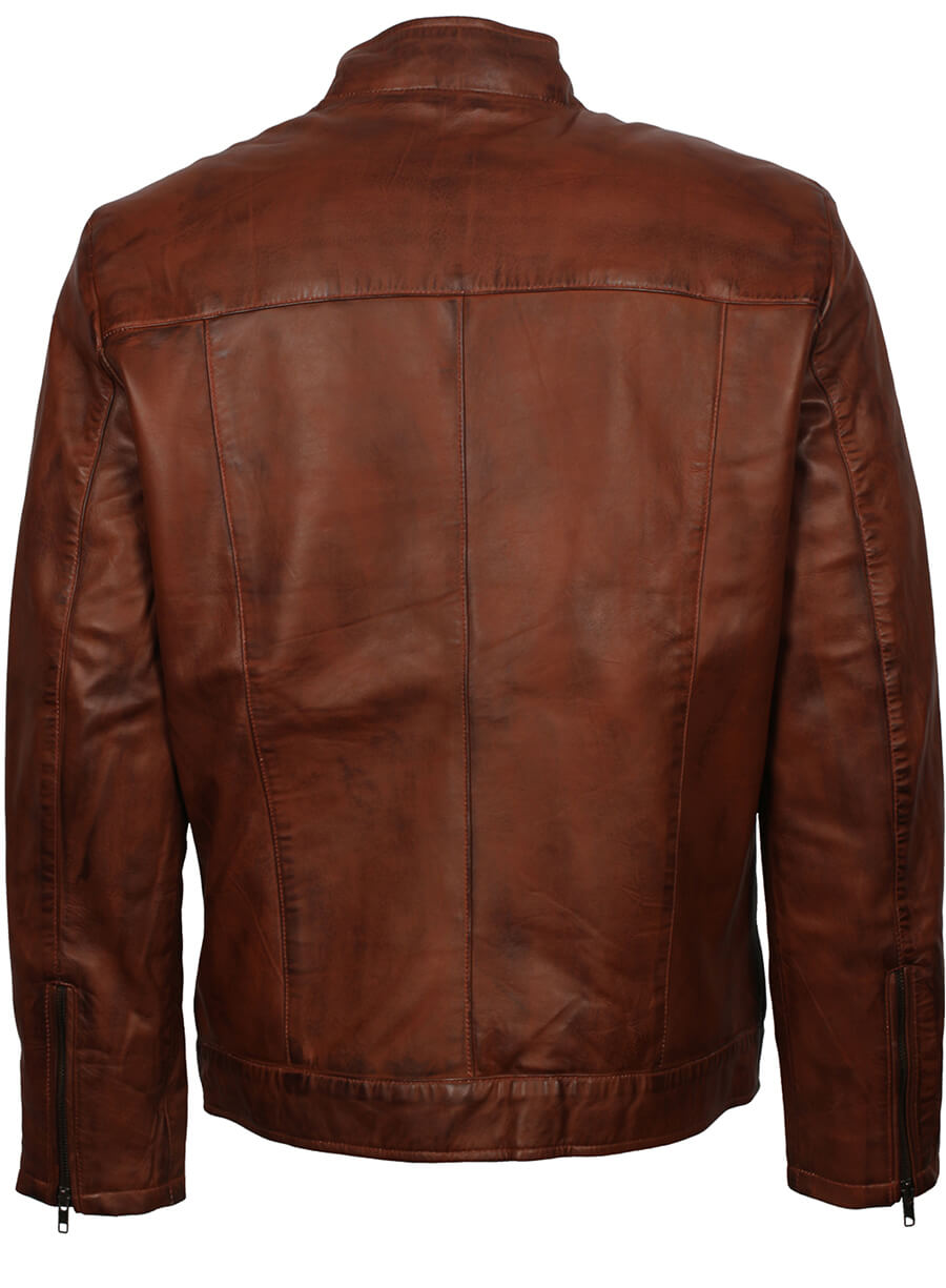 Men's Fashion Waxed Brown Leather Jacket
