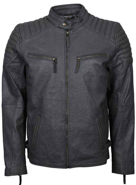 Men's Grey Fashion Leather Jacket
