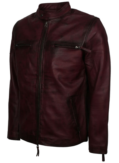 Men's Maroon Biker Genuine Leather Jacket