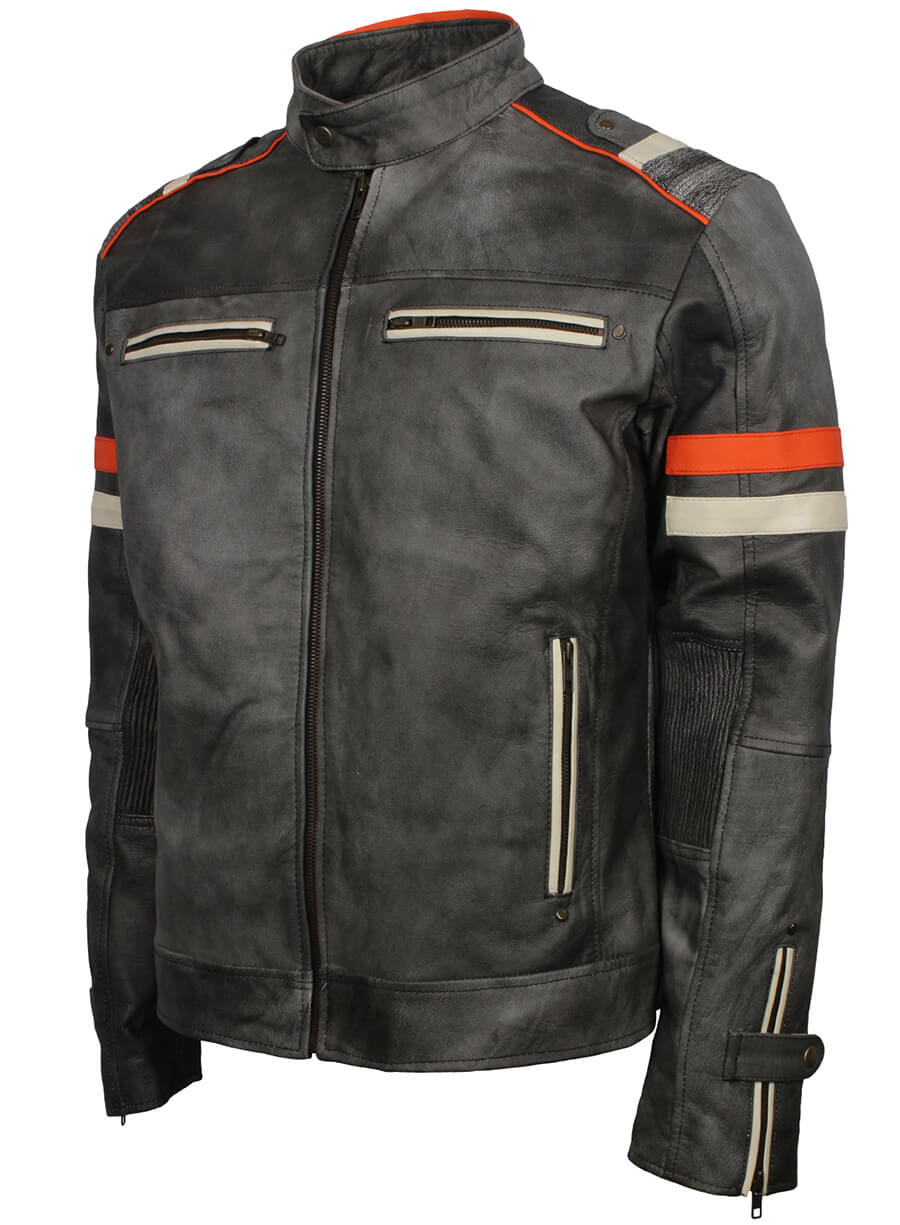 Men's Retro Grey Distressed Leather Jacket