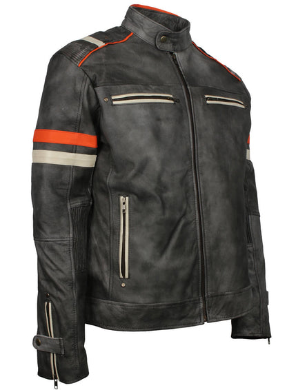 Men's Retro Grey Distressed Leather Jacket