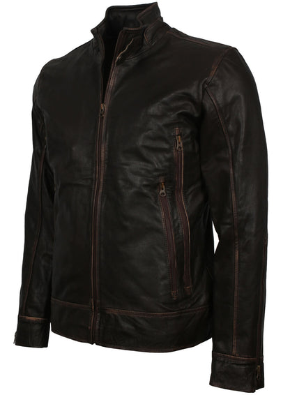 Men's Vintage Black Distressed Leather Jacket