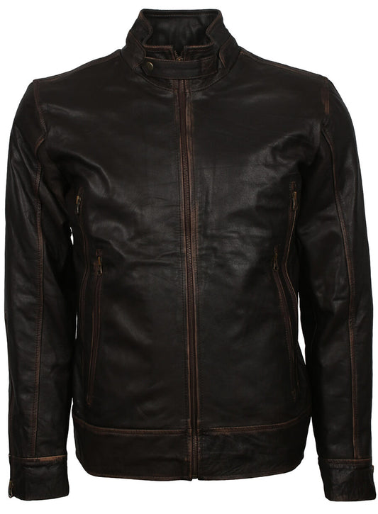 Men's Vintage Black Distressed Leather Jacket