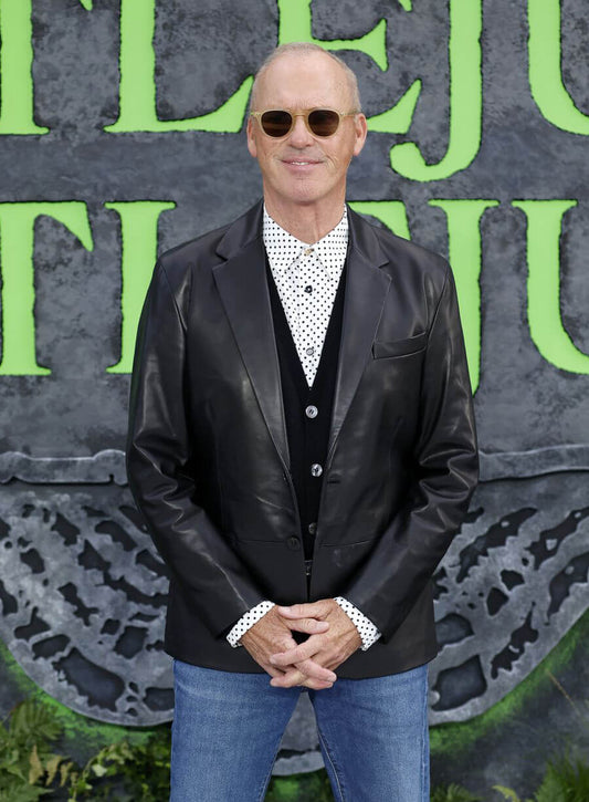 Michael Keaton Beetlejuice Beetlejuice Premiere Black Leather Blazer