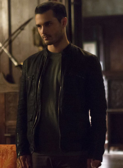 Michael Malarkey The Vampire Diaries S07 Black Leather Jacket