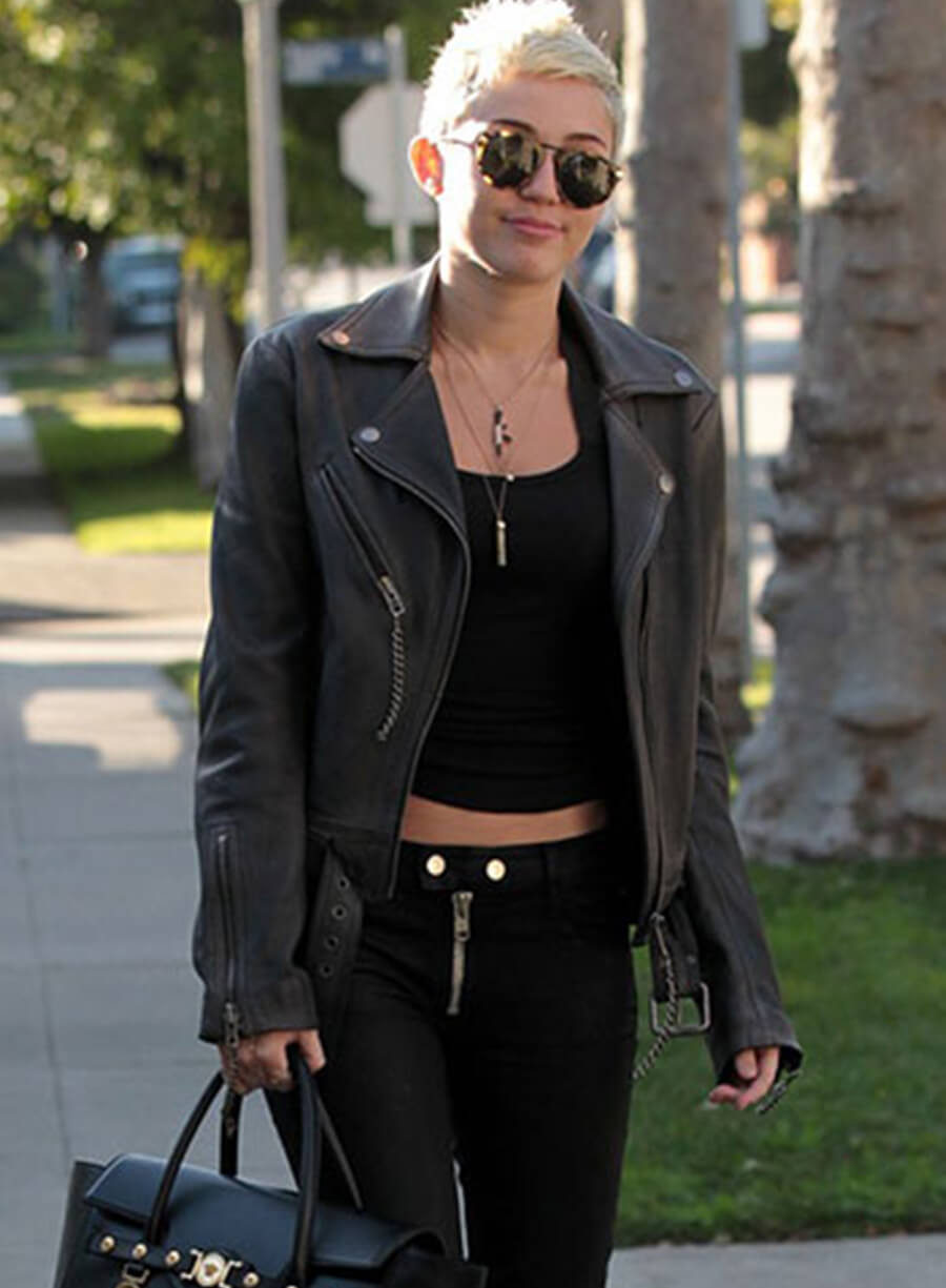 Miley Cyrus Black Leather Jacket