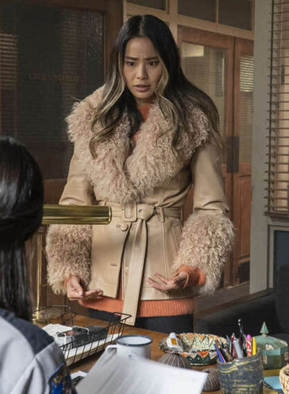 Molly Park Dexter New Blood Beige Leather Fur Jacket