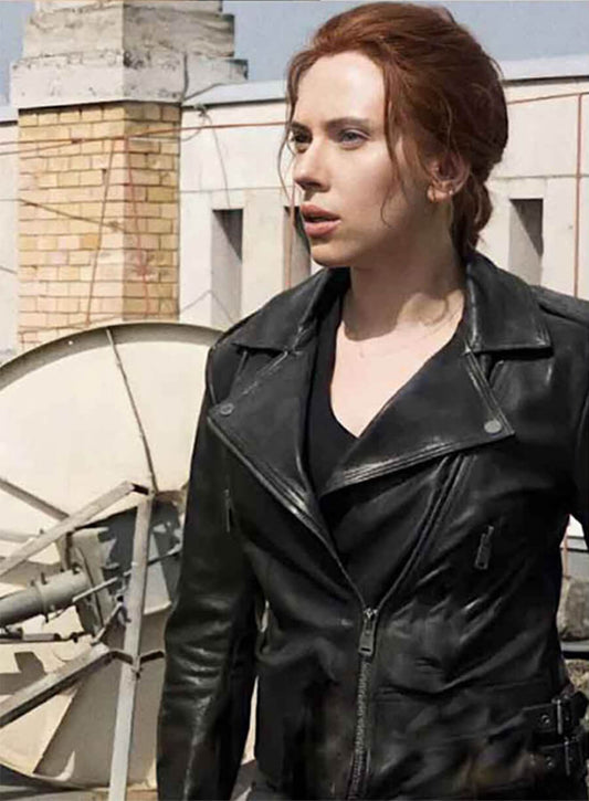 Natasha Romanoff Black Widow Black Biker Leather Jacket