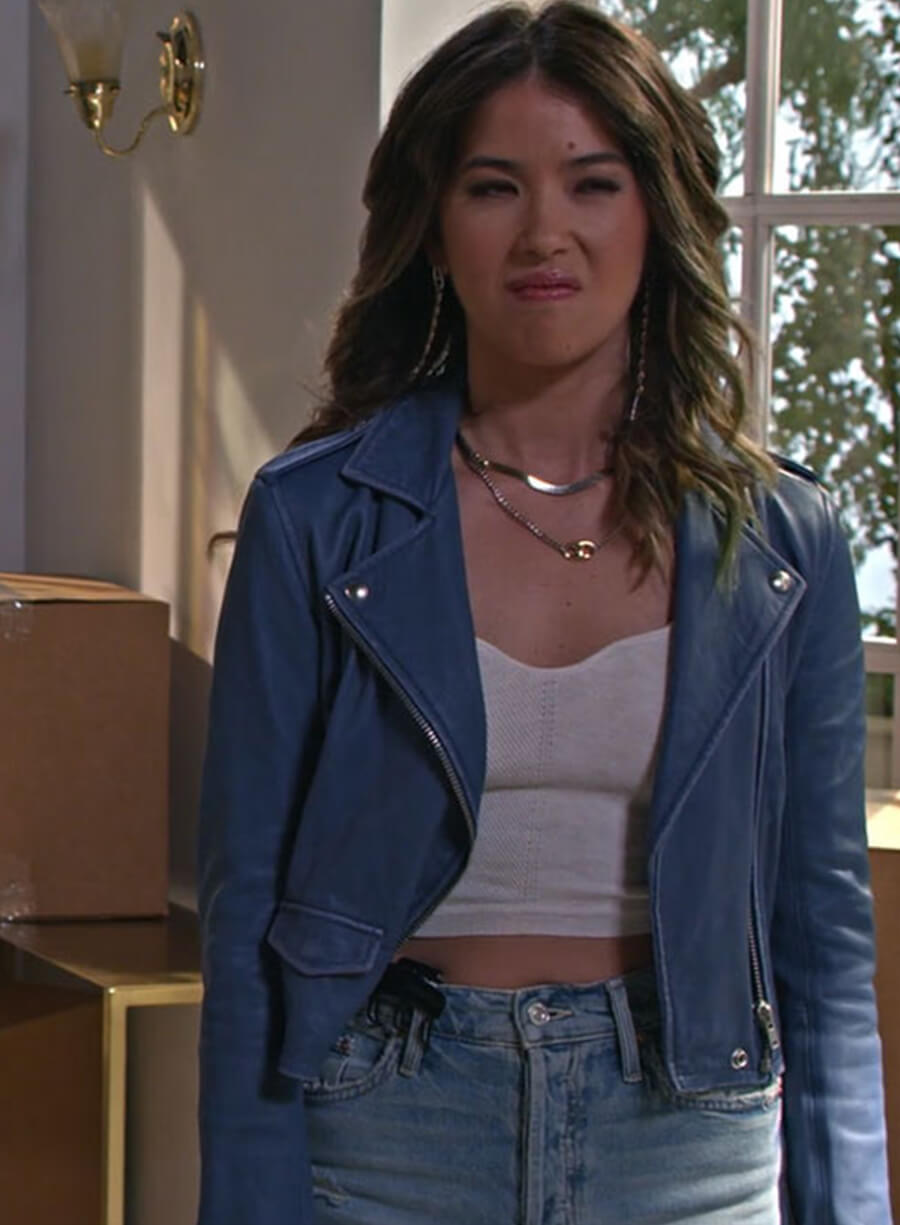 Nichole Sakura Maggie Blue Leather Jacket