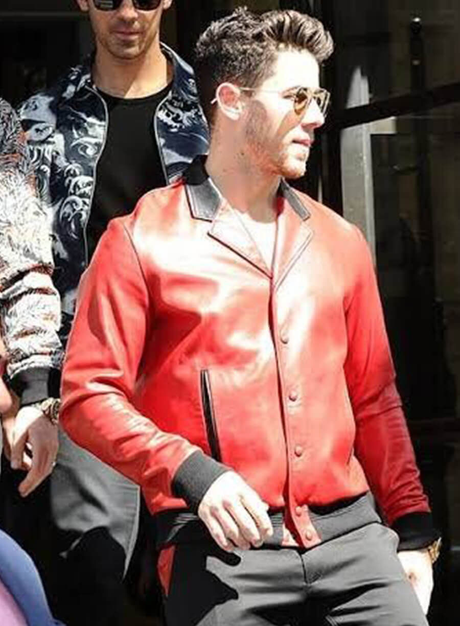 Nick Jonas Red Leather Jacket