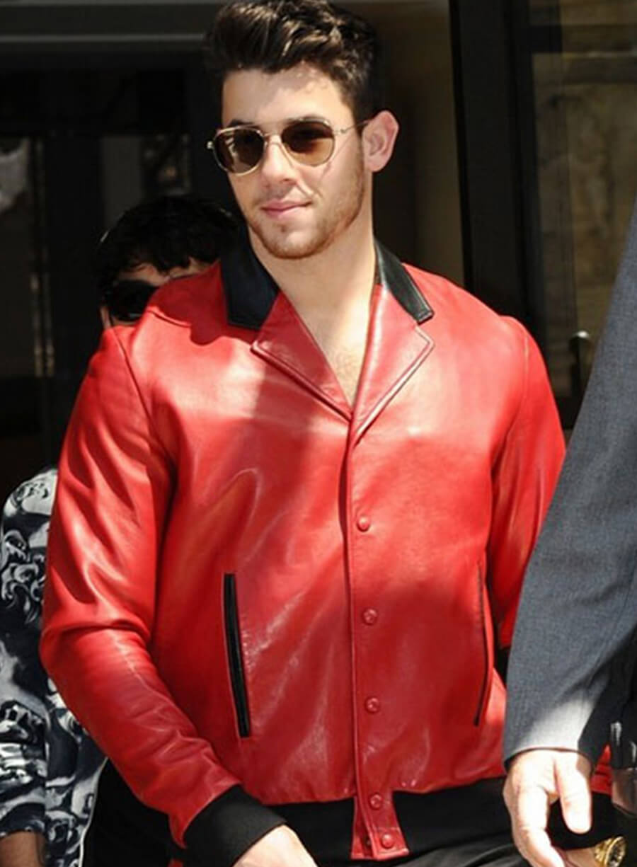 Nick Jonas Red Leather Jacket