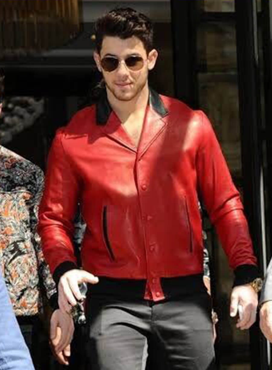 Nick Jonas Red Leather Jacket