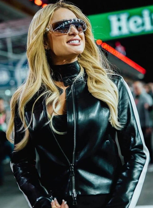 Paris Hilton Las Vegas GP 2024 Black Leather Jacket