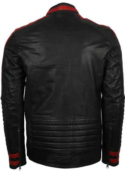 Red Stripe Black Cafe Racer Jacket