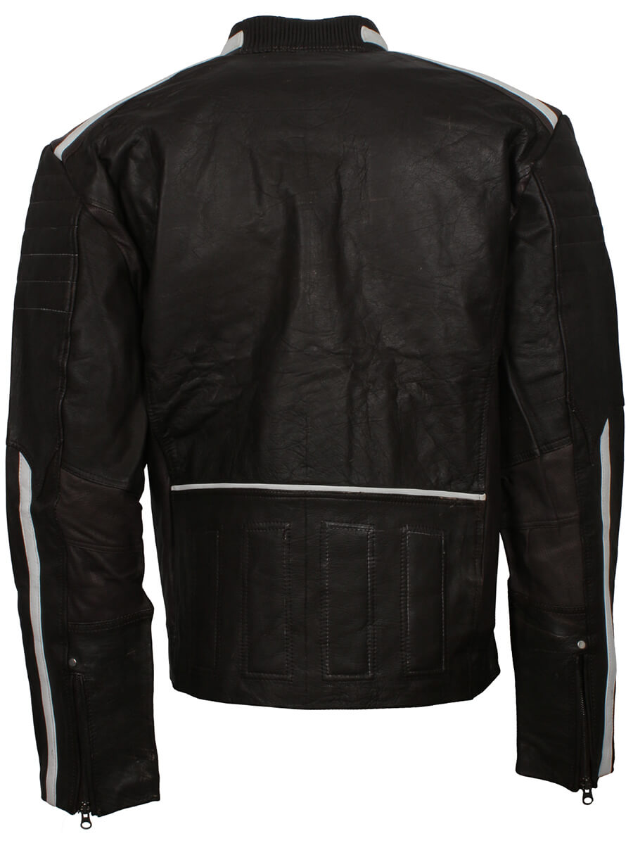 Retro Black Leather Jacket With White Stripes