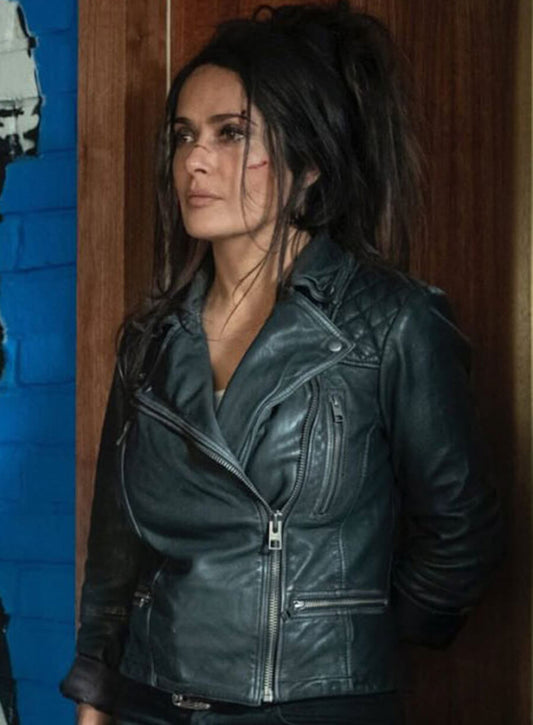 Salma Hayek Hitman's Wife's Bodyguard Black Leather Jacket