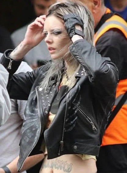 Samara Weaving Guns Akimbo Black Leather Jacket