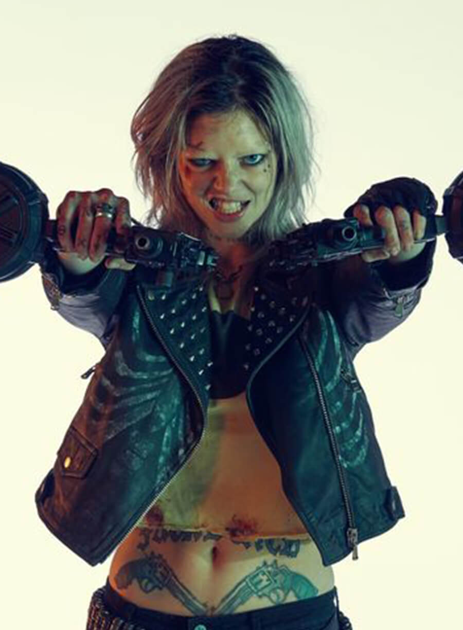 Samara Weaving Guns Akimbo Black Leather Jacket