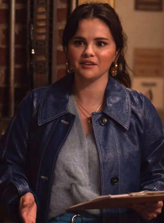 Selena Gomez Only Murders in the Building Blue Leather Jacket