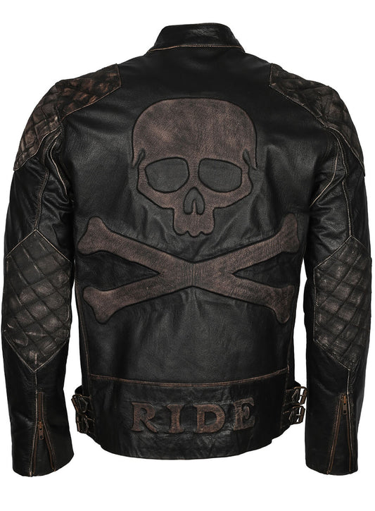 Skull Embossed Men Motorcycle Leather Jacket