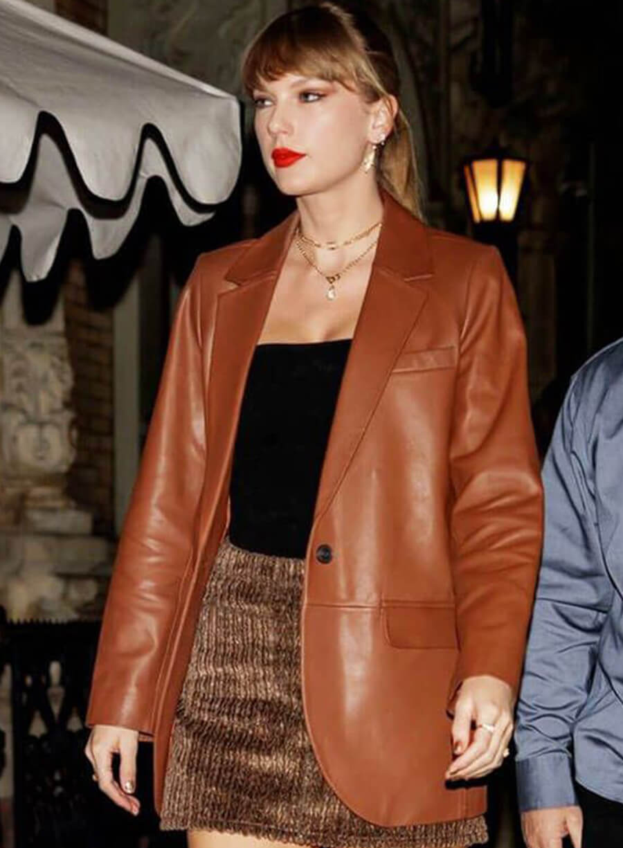 Taylor Swift Brown Leather Blazer