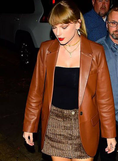 Taylor Swift Brown Leather Blazer