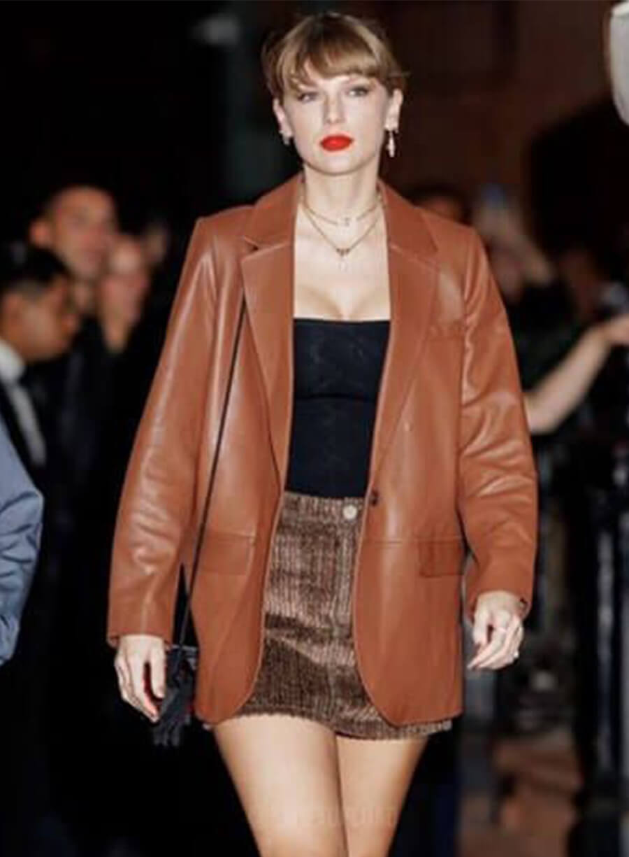 Taylor Swift Brown Leather Blazer