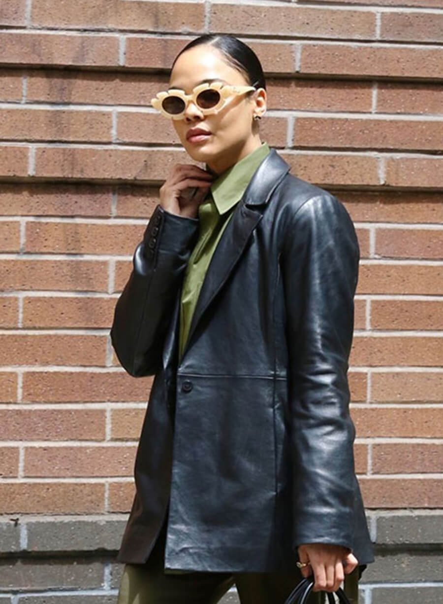 Tessa Thompson Black Leather Blazer