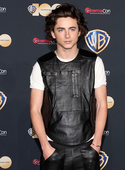 Timothee Chalamet Black Leather Vest