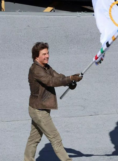 Tom Cruise Paris Olympics 2024 Brown Jacket