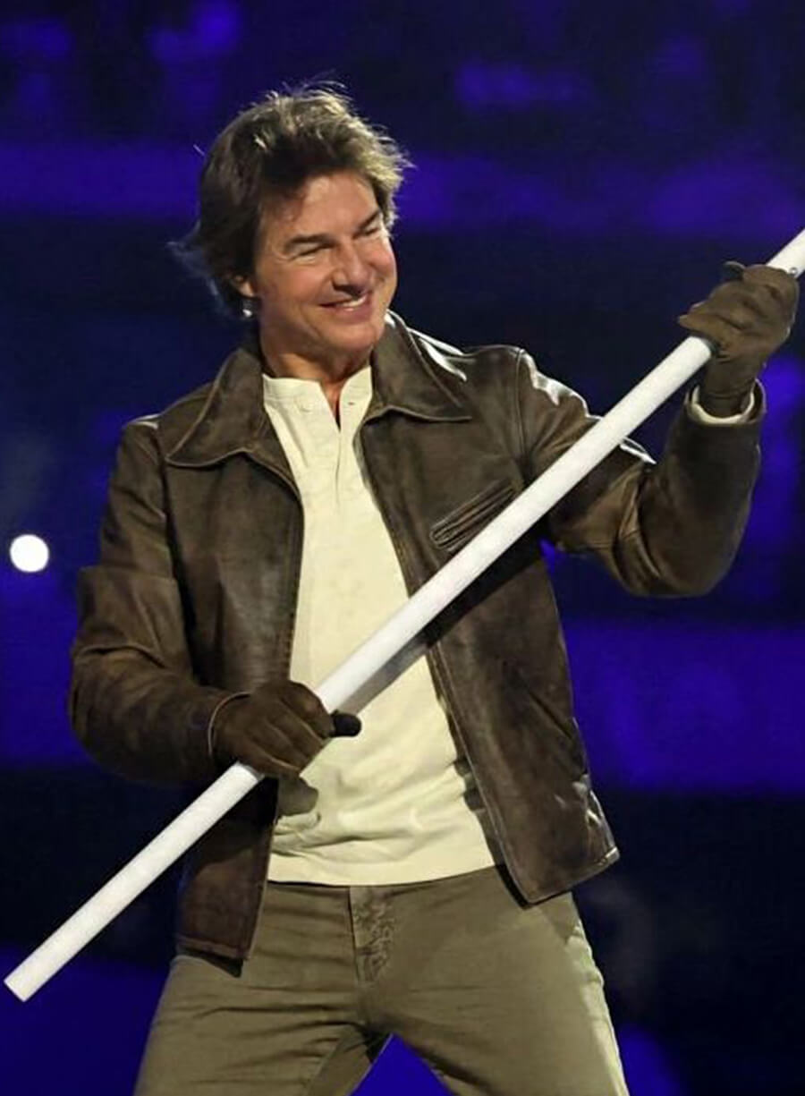 Tom Cruise Paris Olympics 2024 Brown Jacket