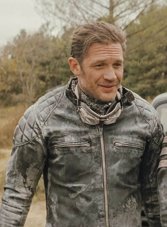 Tom Hardy The Bikeriders Grey Leather Jacket