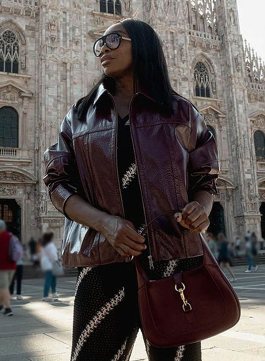 Venus Williams Maroon Leather Jacket