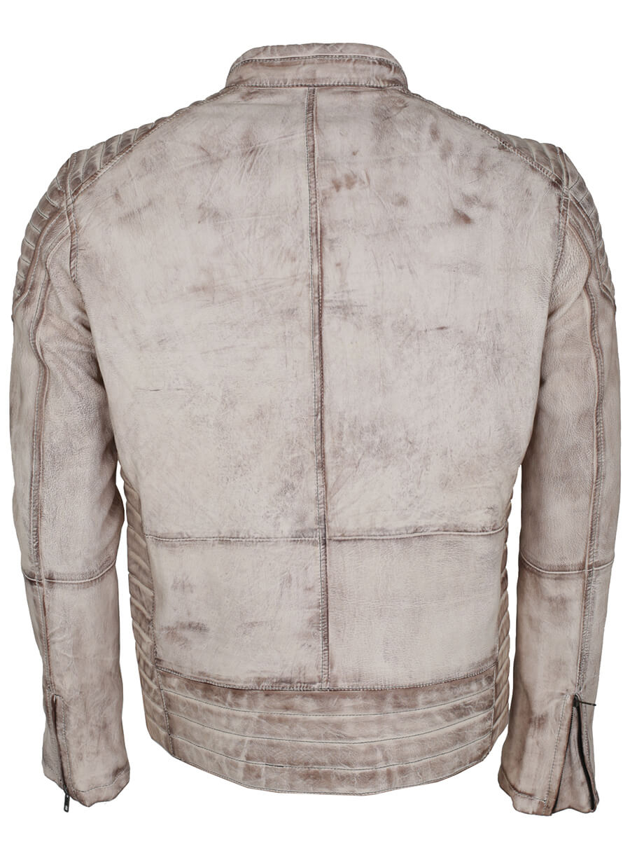 Vintage Men White Waxed Leather Jacket