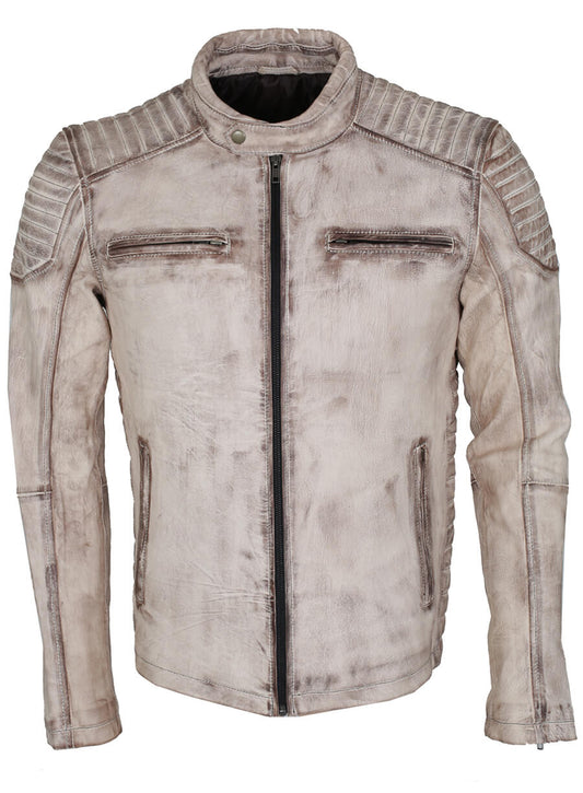Vintage Men White Waxed Leather Jacket