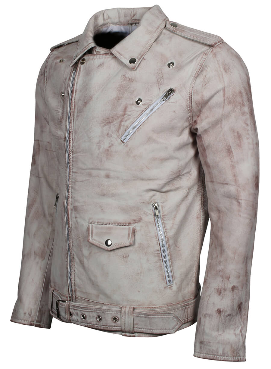 White Waxed Brando Leather Jacket
