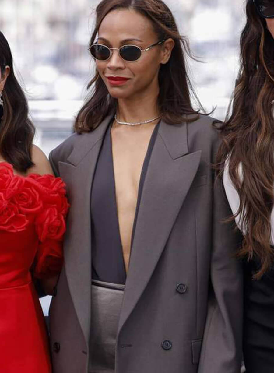 Zoe Saldana Emilia Pérez Premiere Grey Blazer