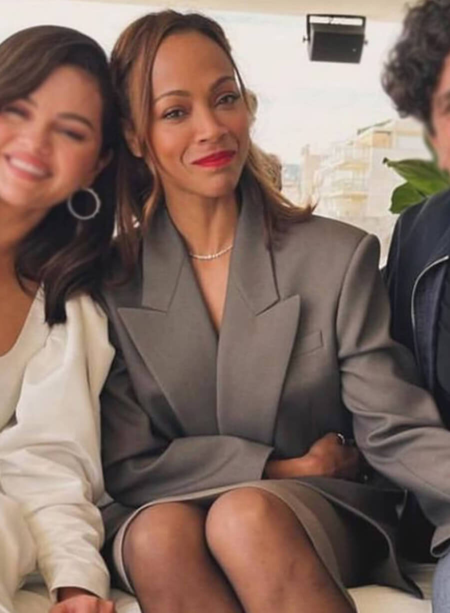 Zoe Saldana Emilia Pérez Premiere Grey Blazer